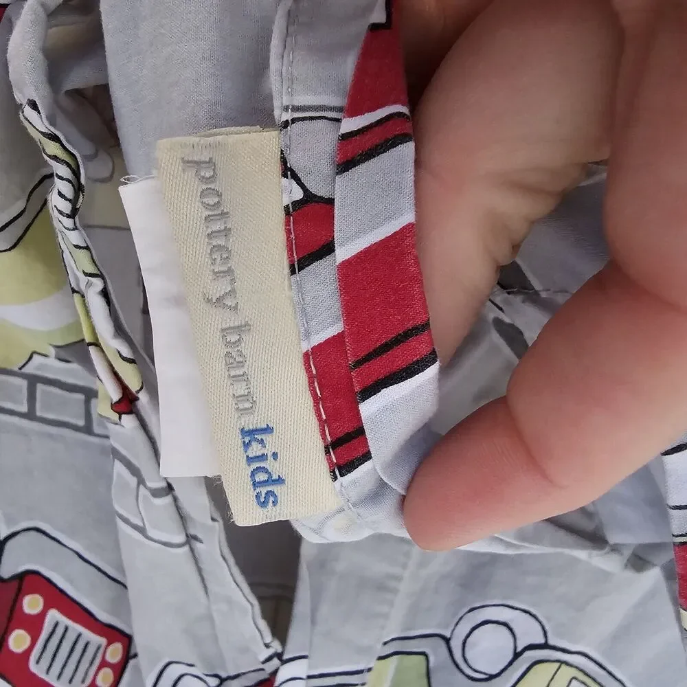 Pottery Barn Kids Full/Queen Fire Trucks Duvet And Single Sham SEE PICTURES!